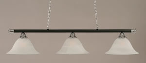 Oxford 3 Light Billiard Light Shown In Chrome And Matte Black Finish With 14" White Alabaster Glass
