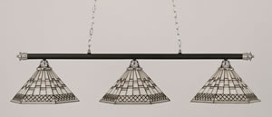 Oxford 3 Light Billiard Light Shown In Chrome And Matte Black Finish With 16" Pewter Tiffany Glass