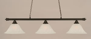 Oxford 3 Light Billiard Light Shown In Dark Granite Finish With 14" White Alabaster Swirl Glass