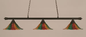 Oxford 3 Light Billiard Light Shown In Dark Granite Finish With 14" Mardi Gras Glass