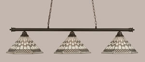 Oxford 3 Light Billiard Light Shown In Dark Granite Finish With 16" Pewter Tiffany Glass