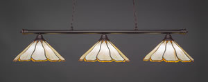 Oxford 3 Light Billiard Light Shown In Dark Granite Finish With 16" Honey & Brown Flair Tiffany Glass