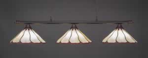 Oxford 3 Light Billiard Light Shown In Dark Granite Finish With 16" Honey & Burgundy Flair Tiffany Glass