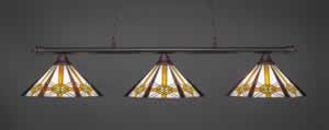 Oxford 3 Light Billiard Light Shown In Dark Granite Finish With 16" Hampton Tiffany Glass