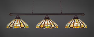 Oxford 3 Light Billiard Light Shown In Dark Granite Finish With 15" Paradise Tiffany Glass