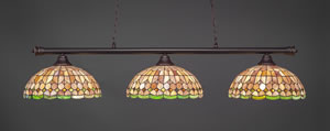 Oxford 3 Light Billiard Light Shown In Dark Granite Finish With 15" Rosetta Tiffany Glass