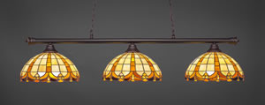 Oxford 3 Light Billiard Light Shown In Dark Granite Finish With 14.5" Butterscotch Tiffany Glass