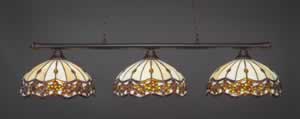 Oxford 3 Light Billiard Light Shown In Dark Granite Finish With 16" Roman Jewel Tiffany Glass