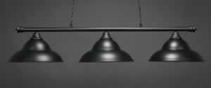 Oxford 3 Light Billiard Light Shown In Matte Black Finish With 16" Matte Black Double Bubble Metal Shades