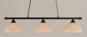 Oxford 3 Light Billiard Light Shown In Matte Black Finish With 14" Rosetta Pumpkin Glass