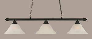 Oxford 3 Light Billiard Light Shown In Matte Black Finish With 14" White Alabaster Swirl Glass