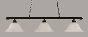 Oxford 3 Light Billiard Light Shown In Matte Black Finish With 14" White Alabaster Glass