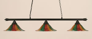 Oxford 3 Light Billiard Light Shown In Matte Black Finish With 14" Mardi Gras Glass