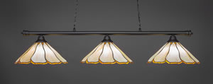 Oxford 3 Light Billiard Light Shown In Matte Black Finish With 16" Honey & Brown Flair Tiffany Glass