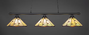 Oxford 3 Light Billiard Light Shown In Matte Black Finish With 16" Autumn Leaves Tiffany Glass