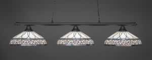 Oxford 3 Light Billiard Light Shown In Matte Black Finish With 16" Royal Merlot Tiffany Glass