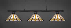 Oxford 3 Light Billiard Light Shown In Matte Black Finish With 16" Hampton Tiffany Glass