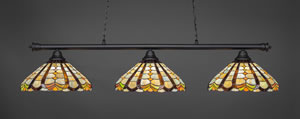 Oxford 3 Light Billiard Light Shown In Matte Black Finish With 15" Paradise Tiffany Glass