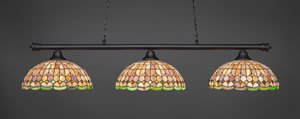 Oxford 3 Light Billiard Light Shown In Matte Black Finish With 15" Rosetta Tiffany Glass