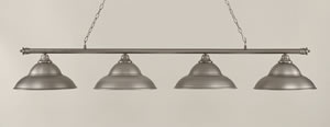 Oxford 4 Light Billiard Light Shown In Brushed Nickel Finish With 16" Brushed Nickel Double Bubble Metal Shades