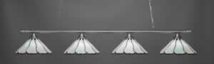 Oxford 4 Light Billiard Light Shown In Brushed Nickel Finish With 16" Pearl & Black Flair Tiffany Glass