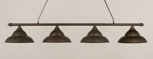 Oxford 4 Light Billiard Light Shown In Bronze Finish With 16" Bronze Double Bubble Metal Shades