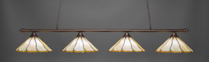 Oxford 4 Light Billiard Light Shown In Bronze Finish With 16" Honey & Brown Flair Tiffany Glass