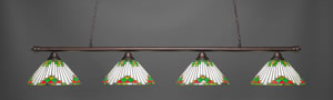 Oxford 4 Light Billiard Light Shown In Bronze Finish With 15" Green Sunray Tiffany Glass