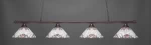 Oxford 4 Light Billiard Light Shown In Bronze Finish With 15" Purple Sunray Tiffany Glass