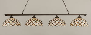 Oxford 4 Light Billiard Light Shown In Bronze Finish With 16" Honey & Brown Scallop Tiffany Glass