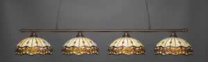 Oxford 4 Light Billiard Light Shown In Bronze Finish With 16" Roman Jewel Tiffany Glass