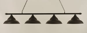 Oxford 4 Light Billiard Light Shown In Dark Granite Finish With 16" Dark Granite Double Bubble Metal Shades