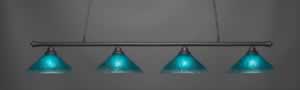 Oxford 4 Light Billiard Light Shown In Dark Granite Finish With 16" Teal Crystal Glass