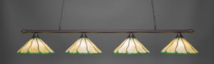 Oxford 4 Light Billiard Light Shown In Dark Granite Finish With 16" Honey & Hunter Green Flair Tiffany Glass