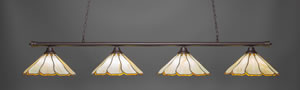 Oxford 4 Light Billiard Light Shown In Dark Granite Finish With 16" Honey & Brown Flair Tiffany Glass