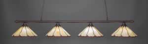 Oxford 4 Light Billiard Light Shown In Dark Granite Finish With 16" Honey & Burgundy Flair Tiffany Glass