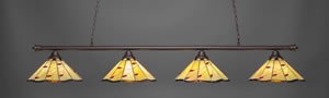 Oxford 4 Light Billiard Light Shown In Dark Granite Finish With 16" Autumn Leaves Tiffany Glass