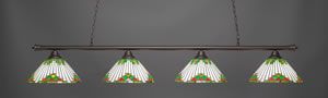 Oxford 4 Light Billiard Light Shown In Dark Granite Finish With 15" Green Sunray Tiffany Glass