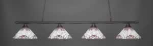 Oxford 4 Light Billiard Light Shown In Dark Granite Finish With 15" Purple Sunray Tiffany Glass