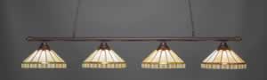 Oxford 4 Light Billiard Light Shown In Dark Granite Finish With 15" Honey & Brown Mission Tiffany Glass