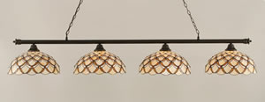 Oxford 4 Light Billiard Light Shown In Dark Granite Finish With 16" Honey & Brown Scallop Tiffany Glass