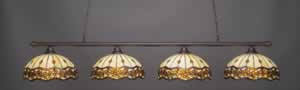 Oxford 4 Light Billiard Light Shown In Dark Granite Finish With 16" Roman Jewel Tiffany Glass