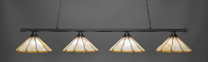 Oxford 4 Light Bar Shown In Matte Black Finish With 16" Honey & Brown Flair Tiffany Glass