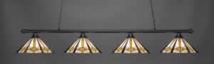 Oxford 4 Light Bar Shown In Matte Black Finish With 16" Hampton Tiffany Glass