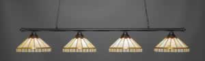 Oxford 4 Light Bar Shown In Matte Black Finish With 15" Honey & Brown Mission Tiffany Glass