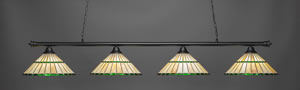 Oxford 4 Light Bar Shown In Matte Black Finish With 15.5" Honey Glass & Green Jewels Tiffany Glass