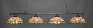 Oxford 4 Light Bar Shown In Matte Black Finish With 15" Rosetta Tiffany Glass