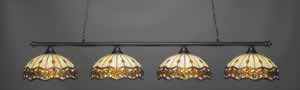 Oxford 4 Light Bar Shown In Matte Black Finish With 16" Roman Jewel Tiffany Glass