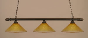 Round 3 Light Billiard Light Shown In Dark Granite Finish With 16" Gold Champagne Crystal Glass