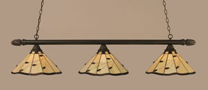 Round 3 Light Billiard Light Shown In Dark Granite Finish With 16" Autumn Leaves Tiffany Glass